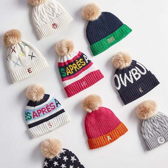 Embroidered Ski Pom Pom Hat