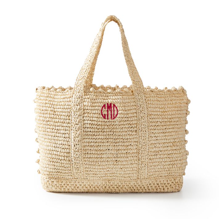 Pom Pom Straw Beach Tote