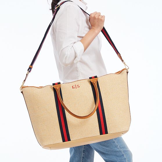 Raffia Twill Zip-Top Travel Tote