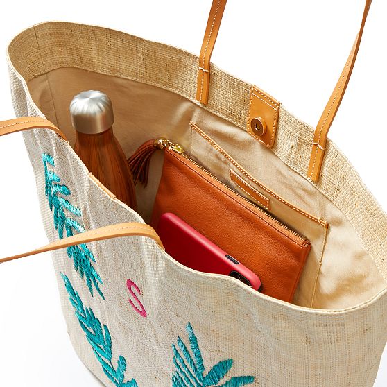 Embroidered Raffia Beach Tote