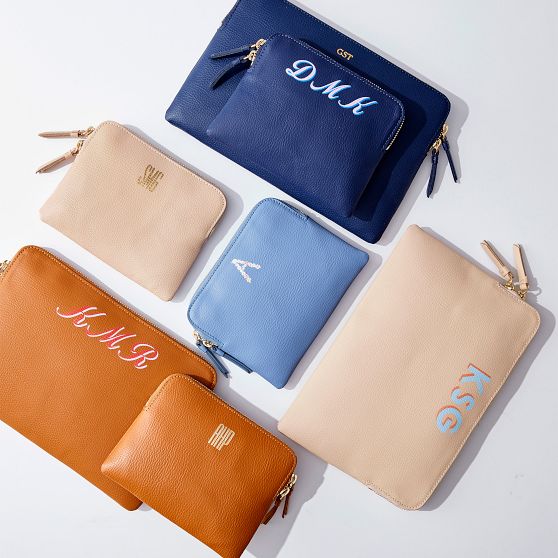 Monogrammed Everyday Italian Leather Mini Zipper Pouch Mark and Graham