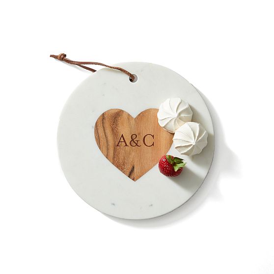 Wood and Marble Circle Heart Cheese Board