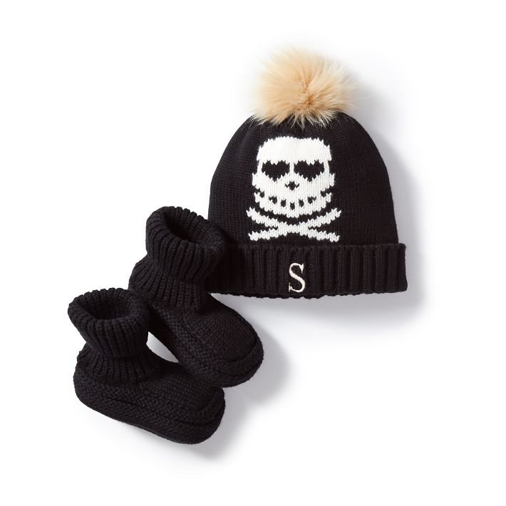 Skull and Crossbones Pom Pom Hat &amp; Bootie Set