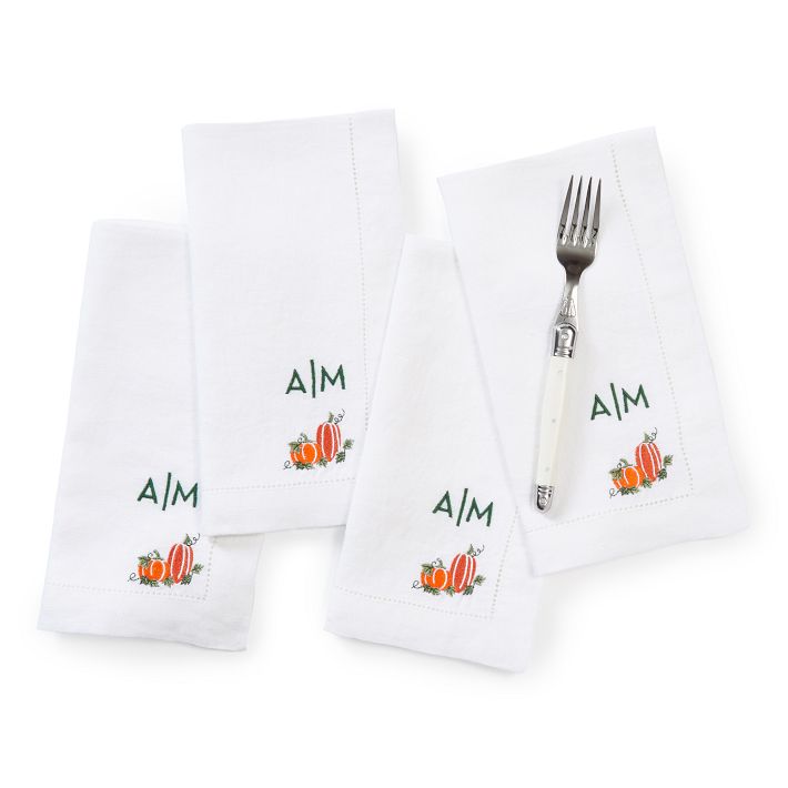 Autumn Wedding Monogram Napkin Set, Embroidered Napkins, hot Autumn Colors, Personalized Cloth Napkins, Gift Set for Couple