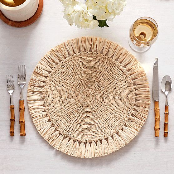 Raffia Fringe Chargers, Set of 4