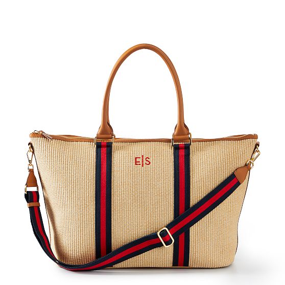 Raffia Twill Zip-Top Travel Tote