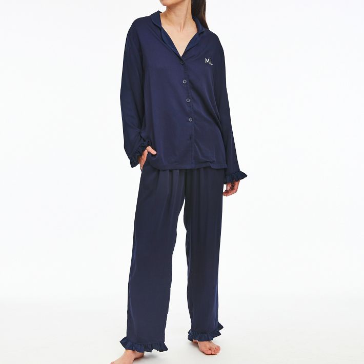 Ruffle Sateen Long Pajamas | Mark and Graham