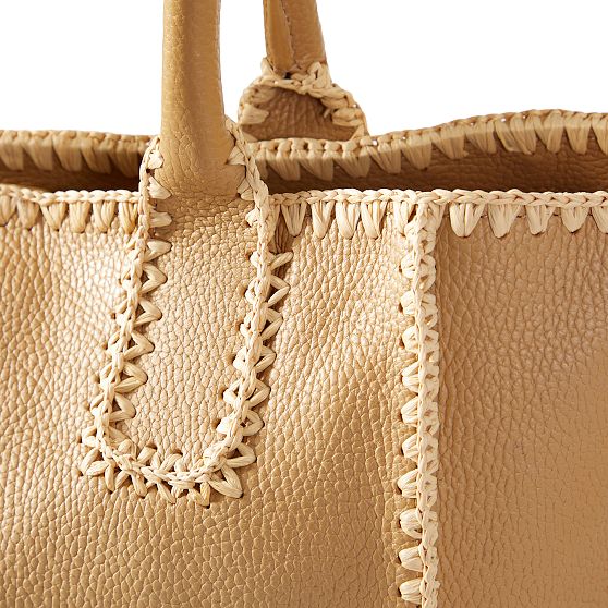 Handwoven Raffia Leather Tote