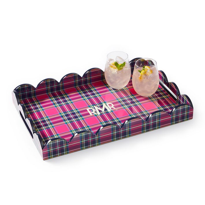 Plaid Scalloped Lacquer Tray