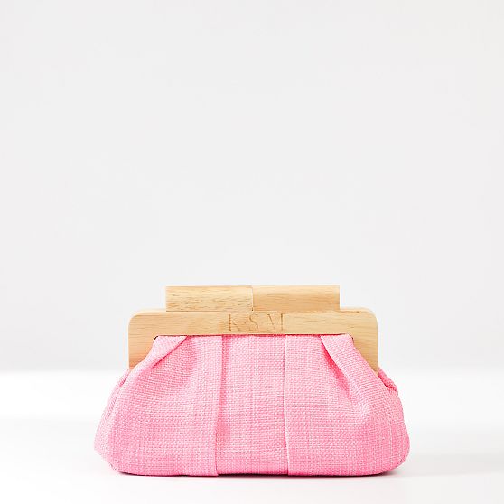 Raffia Wood Frame Clutch