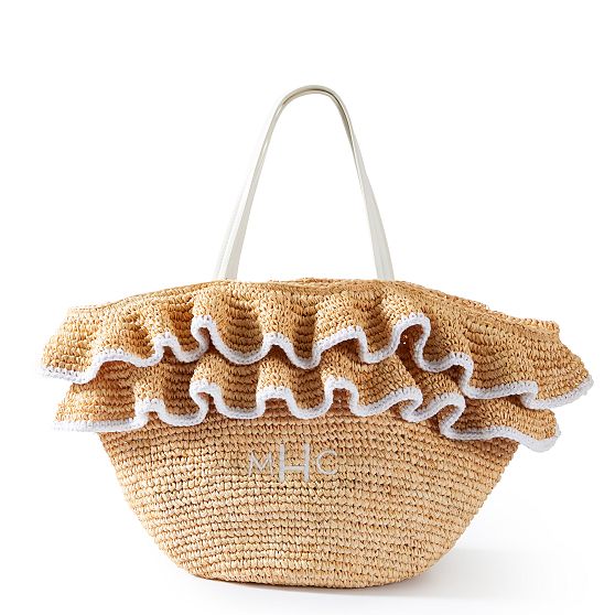 Ruffle Raffia Tote