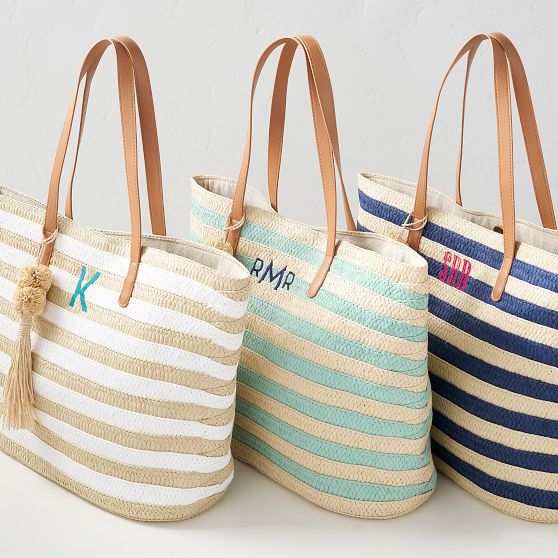 Striped Straw Tassel Tote