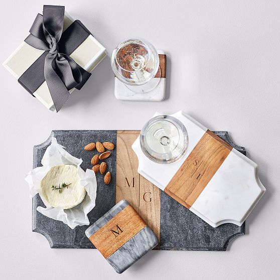 Wood and Marble Beveled Cheese Board