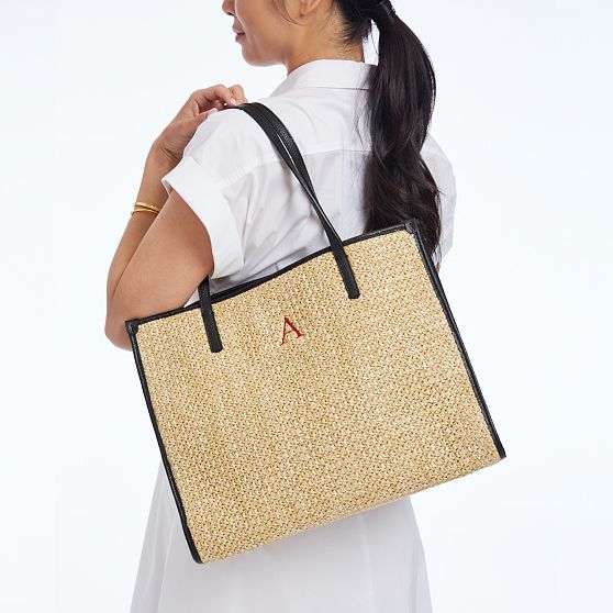 Raffia and Leather Tote