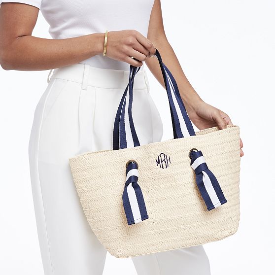 Ribbon Straw Beach Tote