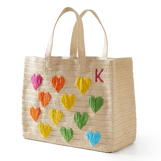 Colorful Hearts Straw Beach Tote