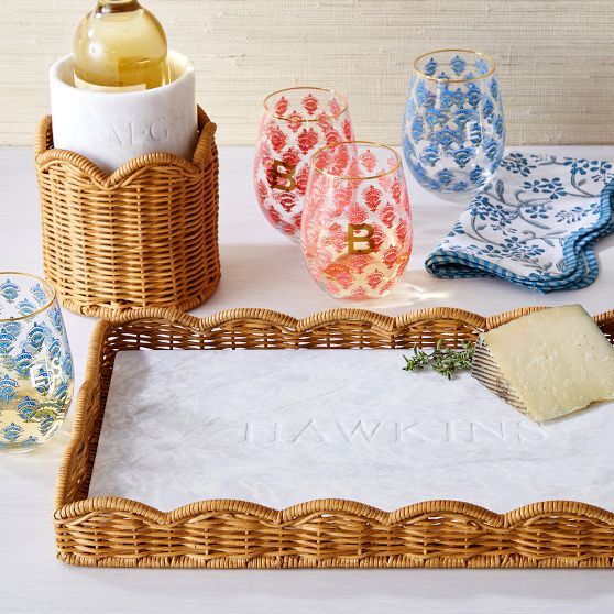 Scalloped Wicker and Marble Cheese Board