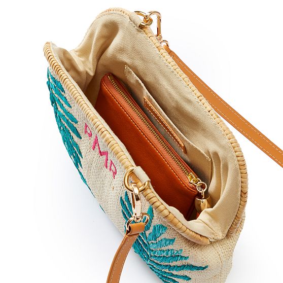 Embroidered Raffia Crossbody Bag