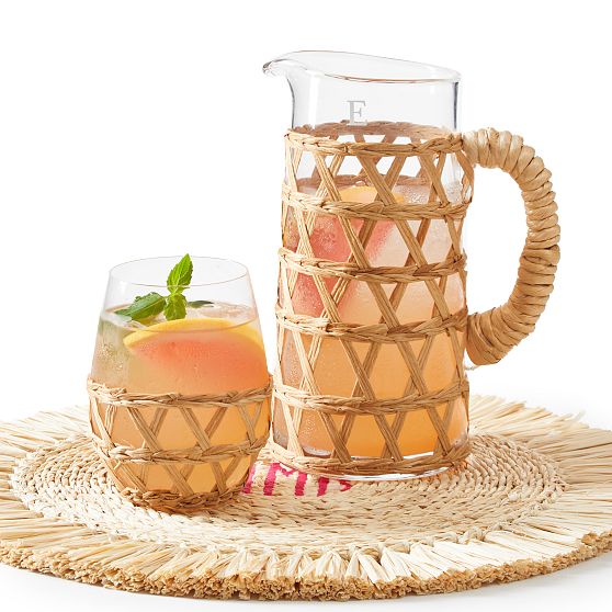 Hand-Woven Cane Stemless Wine Glasses