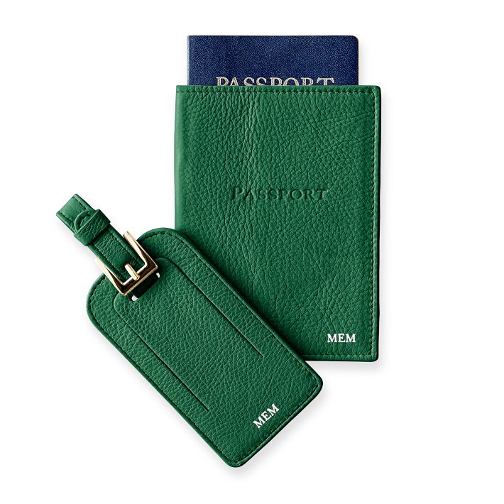 Personalized Leather Passport Cover Luggage Tag Set Mark and Graham