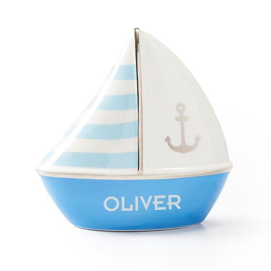 Ceramic Sailboat Baby Bank