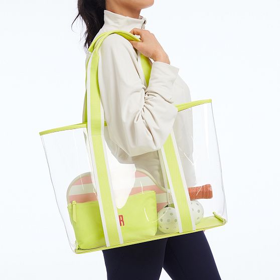 Striped Twill Clear Tote with Pouch