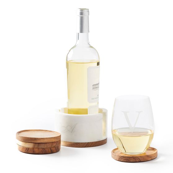 Wood and Marble Wine Coaster Set