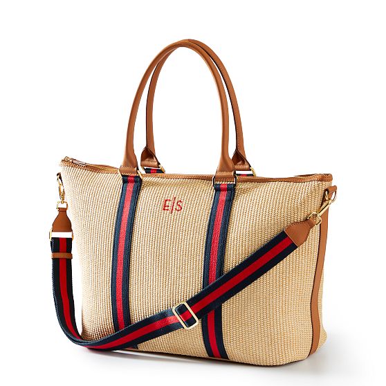 Raffia Twill Zip-Top Travel Tote