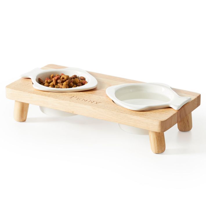 Wooden Cat Bowl Stand Mark and Graham