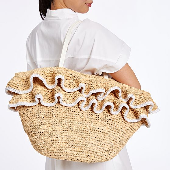 Ruffle Raffia Tote