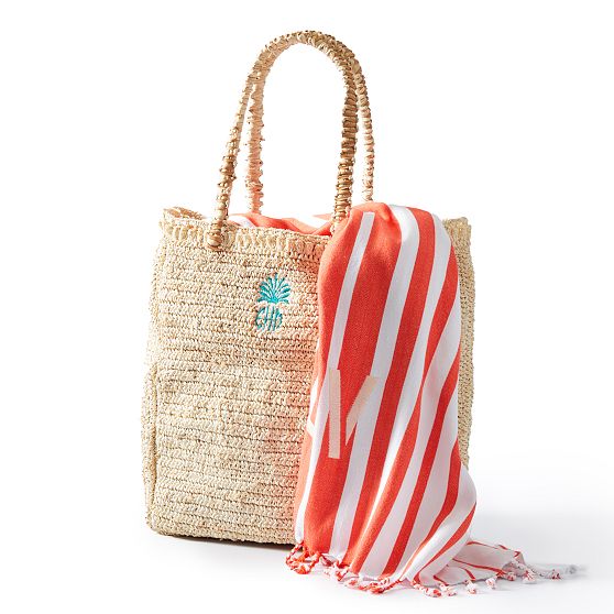 Woven Raffia Tote With Braided Leather Handle