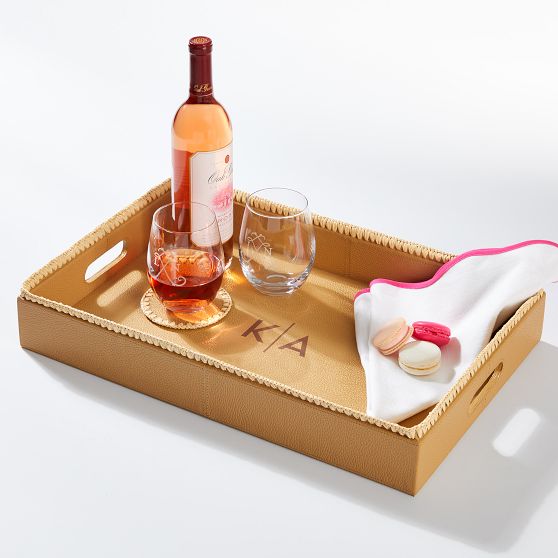 Handwoven Raffia Leather Tray