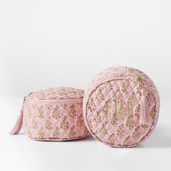 Block Print Quilted Round Travel Pouch