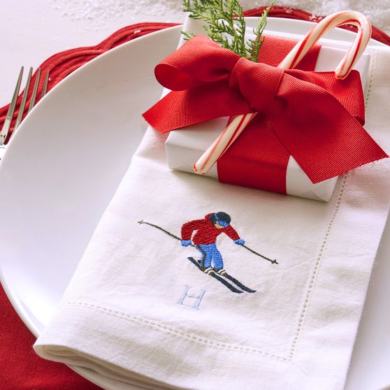 Ski Embroidered Dinner Napkins, Set of 4