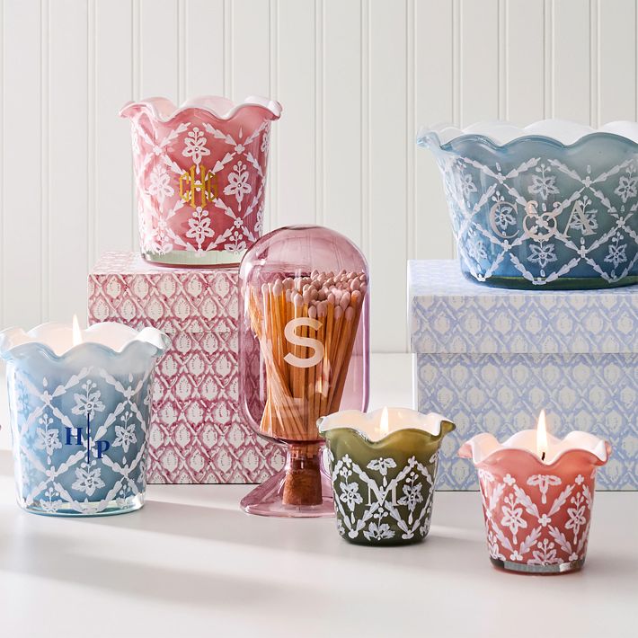 Hand Painted Block Print Candle, 3 Wick