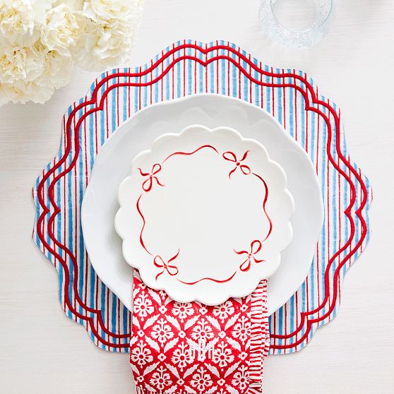 Block Print Ruffle Edge Dinner Napkins, Set of 4