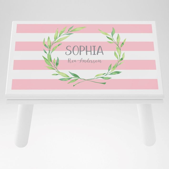 Silver Grey Roses and popular Stripes Step Stool for girls, Nursery Personalized GiftsToddler Baby Child and Kids