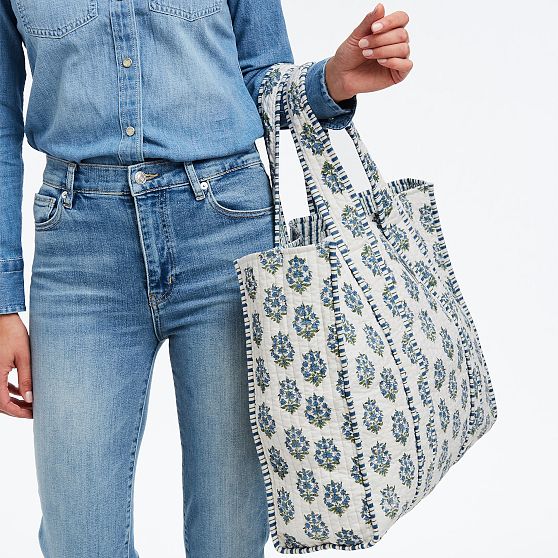 Block Print Quilted Oversized Tote