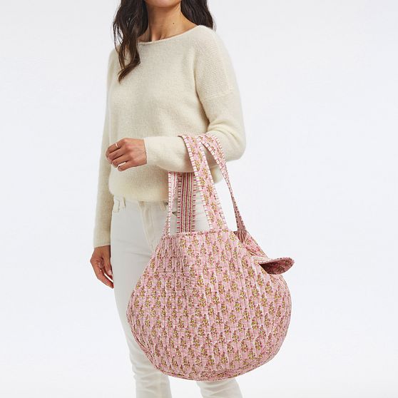 Block Print Quilted Tie Tote