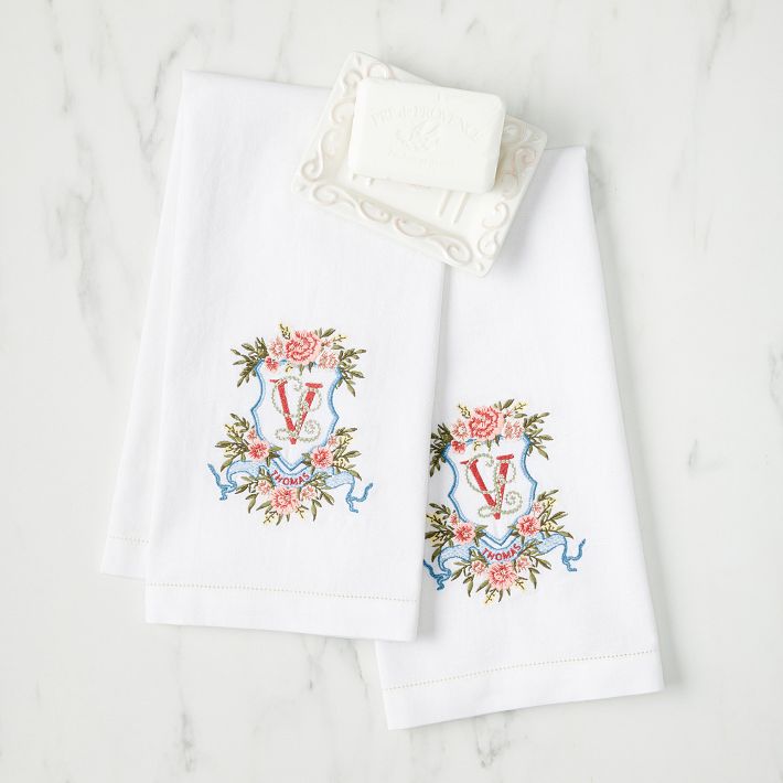 Bespoke Embroidered Crest Guest Towels, Set of 2