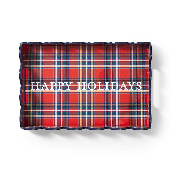 Plaid Scalloped Lacquer Tray