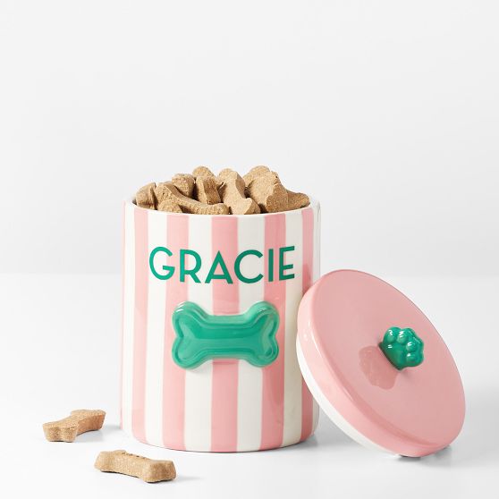 Striped Ceramic Dog Treat Jar