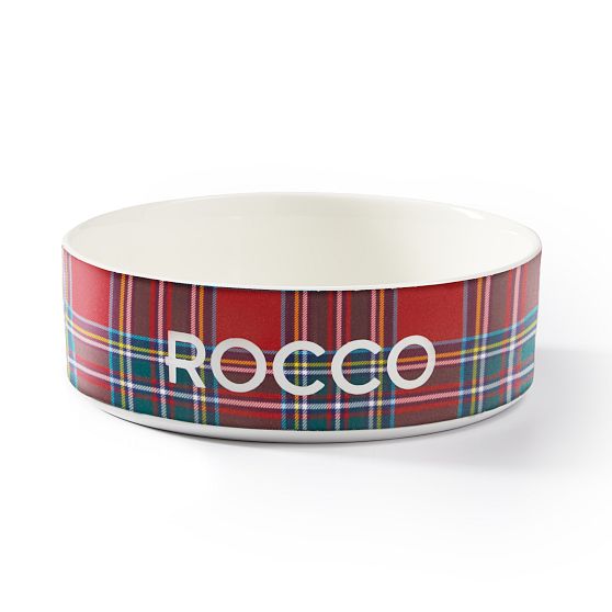 Plaid Ceramic Dog Bowl