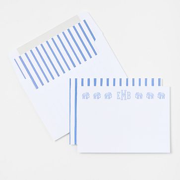 Personalized Stationery Notecards, Set of 24, Baby, Blue Elephant