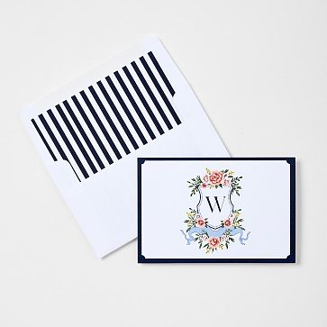 Personalized Stationery Folded Cards, Set of 24, Wedding,  Navy Crest