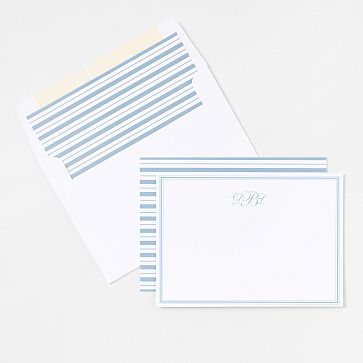 Personalized Stationery Notecards, Set of 24, Coastal Stripe, Light Blue