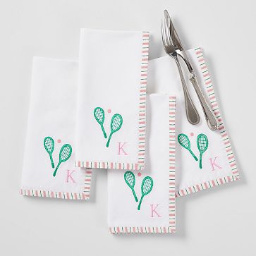 Sports Embroidered Dinner Napkins, Set of 4, Tennis