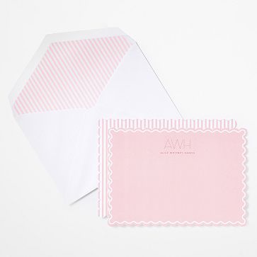 Scalloped Personalized Stationery Note Cards, Set of 24