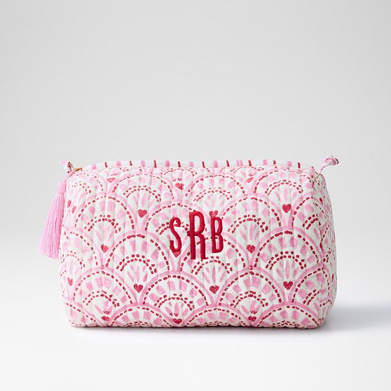 Block Print Quilted Cosmetic Pouch