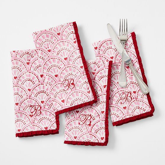 Block Print Ruffle Edge Dinner Napkins, Set of 4